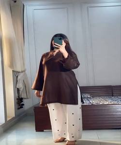 Ensemble haut et pantalon palazzo en coton avec dentelle romaine moderne, tissage artisanal, pour usage quotidien, prix de gros, vêtement ethnique - Product Image 1