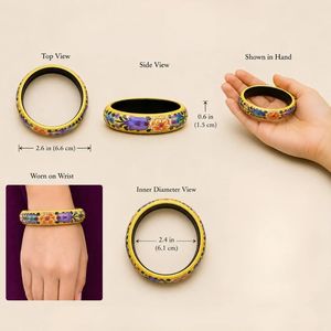 Bracelets Artisanaux en Bois Jaune de Qualité Supérieure avec Scène de Cerf en Course et Nature Peintes à la Main, Lot de 2 pour l'Exportation - Product Image 5