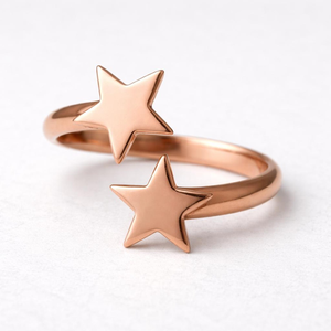 Bague ajustable en cuivre massif double étoile, style céleste ouvert, minimaliste, délicate, à superposer, faite à la main, inspirée de l'astrologie bohème - Product Image 1