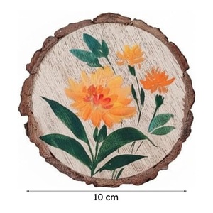 Sous-verres en bois faits à la main, motif floral peint, style moderne, napperons de table, artisanat, écologiques, antidérapants, diamètre 10 cm - Product Image 4