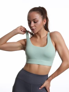 Women's Criss <b>Cross</b> Back Sports Bra | Smooth Polyester Spandex Gym Crop Tank | Removable Padded Wireless Fitness Workout <b>Top</b> - Product Image 4