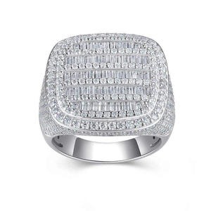 Anillo de Lujo con Diamantes de Moissanita y Plata de Ley 925, Diseño Rectangular con Incrustaciones de Diamantes, para Colecciones de Joyería Hip Hop - Product Image 3