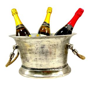 Custom Aluminum Silver Wine Cooler Bucket Heavy Duty <b>Ice</b> Chiller With <b>Ring</b> Handles For Wedding Party Bar Club Hospitality Decor - Product Image 6