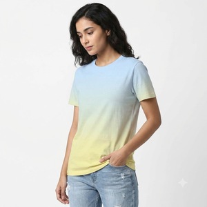 Camiseta de manga corta con cuello redondo y estampado tie-dye para mujer, estilo urbano, personalizada, con diseño de colores, longitud regular, informal de verano - Product Image 3