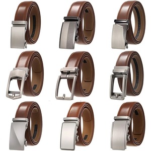 Ceinture en cuir de vachette pour homme, boucle automatique en alliage, design solide et tendance, haute qualité, marron, largeur 3,5 cm, longueur 130 cm - Product Image 5