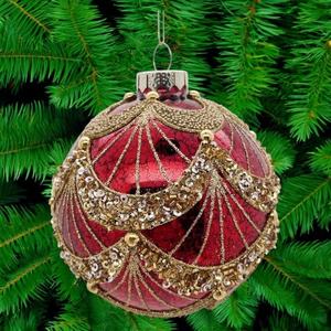 Adorno Colgante de Navidad y Año Nuevo, Transparente, Rojo, Dorado, Marrón, con Marca de Agua Interior, Lentejuelas Doradas, Bola de Cristal - Product Image 1