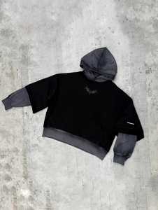 Sweat-shirt à capuche bicolore délavé pour homme, pull à manches courtes, streetwear, vêtements décontractés - Product Image 2