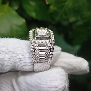 Cut Moissanite <b>Mens</b> <b>Ring</b> 925 Sterling Silver 14K Gold Plated Luxury Classic Engagement Wedding Anniversary Party Prong Setting - Product Image 2