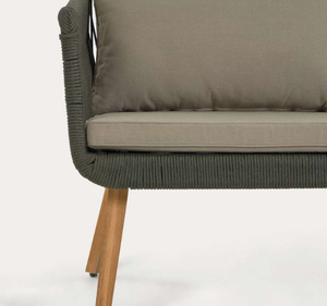 Ensemble de salon de jardin extérieur avec design en corde tressée et structure en bois d'acajou massif pour balcon, terrasse, café, patio, moderne - Product Image 2