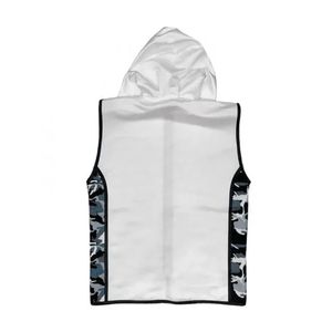เสื้อกั๊กมีฮู้ดสีขาวดำแบบไม่มีแขนสำหรับนักมวย  พร้อมลายพิมพ์แบบซับลิเมชั่นตามสั่งสำหรับใส่ในเวที - Product Image 2