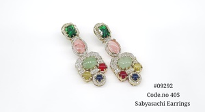 Boucles d'oreilles pendantes 292, plaquées Mehandi, à double pierre, en laiton et zircon, ensemble de bijoux de luxe pour mariage, fête ou cadeau - Product Image 2