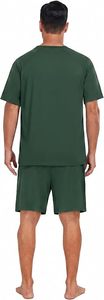 Conjunto de Pijama de Dos Piezas para Hombre, Verano, Casual, 100% Algodón, Tejido de Punto, Color Verde Sólido, Camiseta de Manga Corta y Pantalones Cortos - Product Image 5