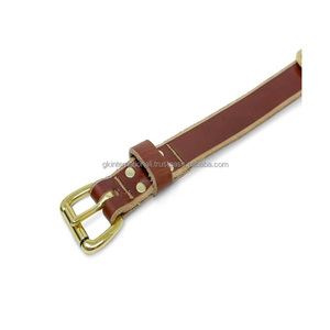 Collier de chien en cuir véritable durable et robuste pour petits chiens de taille moyenne ou grande avec boucle et rivets en laiton à goupille réglable - Product Image 2