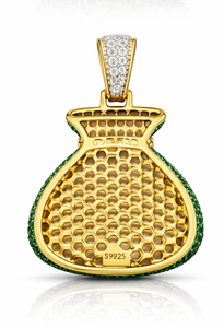 Pendentif Sac d'argent vert Hip Hop pour homme, en argent sterling 925 plaqué or, avec moissanite taille brillant de luxe, style rappeur - Product Image 3
