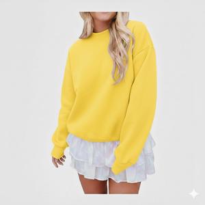 Sweat-shirt décontracté pour femme, col montant, couleur unie, manches longues, coupe ample, en tissu polaire écologique, pour l'hiver - Product Image 2