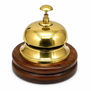 <b>Brass</b> Reception Desk <b>Bell</b> on Solid Wooden Base Luxury Push Button Service <b>Bell</b> Classic Countertop <b>Bell</b> for Hotel Restaurant - Product Image 3