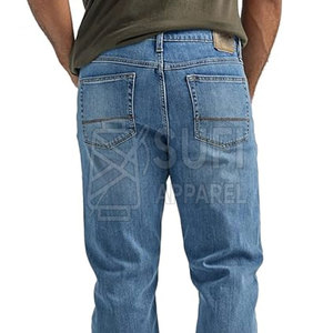 Comfortable Flexible Fit Straight Casual Mid Rise Men <b>Jeans</b> Pants <b>Button</b> <b>Fly</b> Durable Stitching Breathable Eco-Friendly 100% - Product Image 4