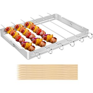 Foldable Stainless Steel <b>BBQ</b> Shish Kabob Holder 6pcs 13\" Skewers Reusable Grill Rack Comes 30pcs Accessory Set for Grilling - Product Image 1