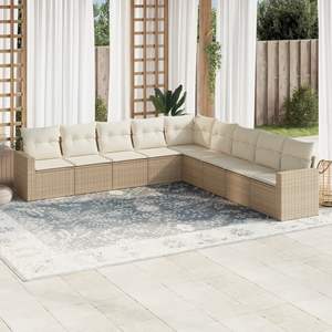Conjunto de Sofás de Jardín de Mimbre Sintético, 10 Plazas, Estilo Contemporáneo para Exteriores, Color Beige - Product Image 1