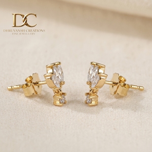 Modern 14KT Solid Yellow Gold Round Cut Lab Grown <b>Diamond</b> <b>Dangle</b> <b>Earrings</b> IGI Certified Stylish Gift Everyday Fine Jewellery - Product Image 5