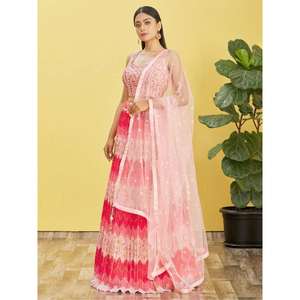 Adorable trabajo bordado Rosa Chinon tradicional Lehenga Choli - Product Image 6