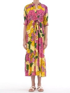 Bold Glamour Floral <b>Plus</b> <b>Size</b> Women's <b>Dress</b> V-neck A-Line Silhouette Chiffon Fabric Drawstring Waist Side <b>Pockets</b> Lined Front - Product Image 2