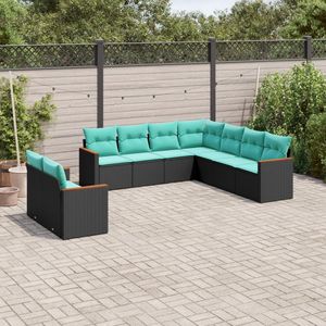 Set di divani da giardino in polyrattan nero da 9 pezzi con cuscini, eleganti mobili da esterno - Product Image 1