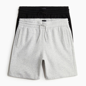 Shorts décontractés pour hommes en coton non tissé, couleur unie, avec cordon de serrage, effet délavé à l'acide et vintage, impression en relief, services OEM - Product Image 1