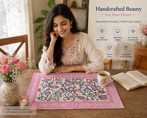 ชุดแผ่นรองจานลายดอกไม้สไตล์โบโฮ ทำจากผ้าฝ้ายที่ยั่งยืนได้ ซักล้างได้ ตกแต่งโต๊ะอาหาร งานฝีมือชิ้นเอก คุณภาพส่งออก - Product Image 4