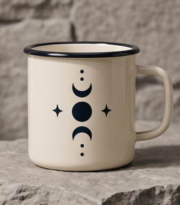 Eco Friendly Unbreakable <b>Iron</b> Enamel Camping Mug Featuring Astrology Night Sky Line Art Design Cream Outdoor Coffee Cup - Product Image 3