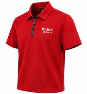 Camiseta Polo Roja de Manga Corta con Cierre de Cremallera para Hombre, Marca Index Apparel, Bordada, de Color Sólido, Informal, de Secado Rápido, Tejida en Poliéster - Product Image 3