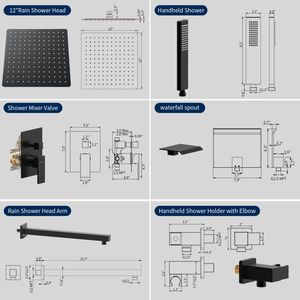 Matte Black Male NPT 12 Inch <b>Shower</b> <b>System</b> Rain <b>Shower</b> Head Handheld <b>Shower</b> Spray Wall Mount Faucet-Bath Hardware Set - Product Image 5