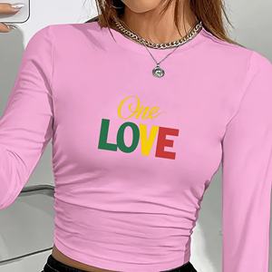 Camiseta de Manga Larga de Punto para Mujer con Estampado de Reggae One Love, Estilo Y2K, Cuello Redondo, Manga Larga, Mezcla de Spandex y Poliéster, para Todas las Temporadas - Product Image 4