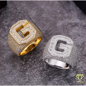 Bague tendance lettre G en argent sterling 925 avec diamant Moissanite, bijoux pour homme en stock - Product Image 4