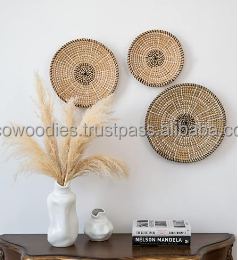 Paniers et assiettes murales Art Déco en bambou tressé multicolore, motif nature morte, vase mural suspendu, décorations pour la maison - Product Image 5