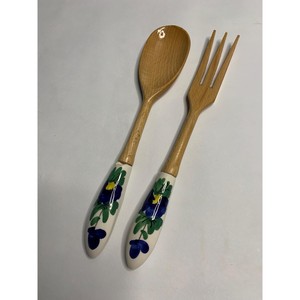 Wood <b>Salad</b> Servers Set With Floral Ceramic Handles Dishwasher Safe Eco-Friendly <b>Salad</b> <b>Tools</b> - Product Image 1