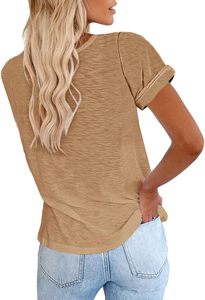 T-shirt en coton pour femme, tendance, décontracté, coupe classique, manches courtes, col rond, streetwear, basique, doux, respirant, écologique - Product Image 2