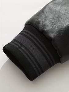 Customized High Quality 100% Cotton Embroidered Varsity <b>Jacket</b> <b>Men's</b> Black PU Leather Sleeve Casual Zipper Front Regular Fit OEM - Product Image 5