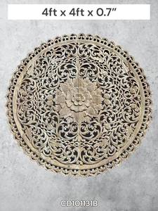 Paneles Redondos de Madera de Teca Grabados de 4 pies para Colgar en la Pared, 100% Hechos a Mano, de Alta Resistencia, Ecológicos, Clásicos de Tailandia - Product Image 6