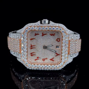 Montre de luxe écologique en acier inoxydable avec cadran en verre de quartz et moissanite carrée, style antique - Product Image 1