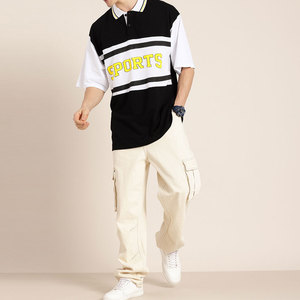 Polo Deportivo a Rayas Blancas y Negras para Hombre, Manga Corta, Algodón Transpirable, Informal, Talla Grande - Product Image 3