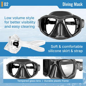 Máscara de Buceo de Doble Lente de Bajo Volumen OEM, Máscara de Buceo Profesional de Silicona Líquida, Gafas de Snorkel Transparentes con Hebillas de Ajuste Rápido - Product Image 3