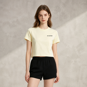 Custom Women's Slim Fit T Shirt 230G Cotton Short Sleeve <b>Crop</b> <b>Top</b> Streetwear Casual Tee Shirt OEM Logo Printing Manufacturer - Product Image 1