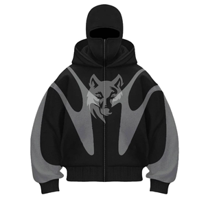 Sweat à capuche oversize en molleton de coton noir pour homme, motif tête de dragon, poche avant, décontracté, respirant, hiver, ODM - Product Image 5