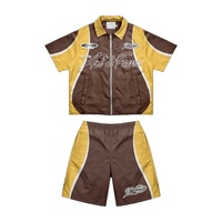 Ensemble de survêtement court unisexe personnalisé en nylon solide avec veste zippée en polyester respirant, coupe-vent et pantalon de jogging, logo brodé, collection automne