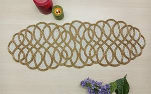Luxury Gold Ivory Beaded Table Runner with Labyrinth Pattern for Wedding Dining and Hotel Table Decor - Product Image 2