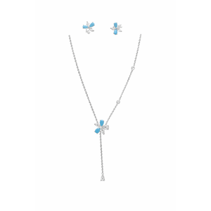 Collier en Y papillon en émail bleu avec boucles d'oreilles assorties, chaîne à maillons mignonne, cadeau minimaliste pour femme - Product Image 2