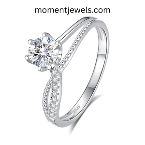 925 Sterling <b>Silver</b> Moissanite <b>Ring</b> Round O Shape Design Shiny Rhodium Plated Stylish Daily Wear Jewelry Women - Product Image 2