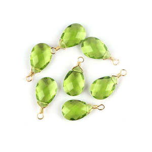 Peridot Quartz Faceted Pear Shape Gemstone Gold Plated <b>Wire</b> Wrapped Charms For Making Pendant Necklace - Product Image 3