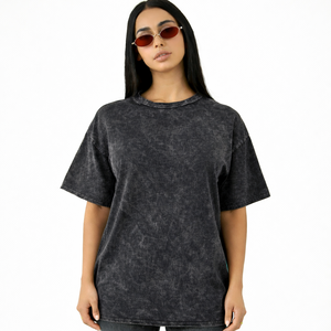 Fabrication OEM sur mesure, T-shirts unisexes en coton French Terry délavé à l'acide, 220g, grammage lourd, respirants, avec applications perforées - Product Image 1